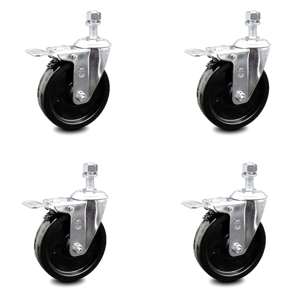 Service Caster 5 Inch Phenolic Swivel 1/2 Inch Threaded Stem Caster Set with Total Lock Brake SCC SCC-TSTTL20S514-PHR-121315-4 - main